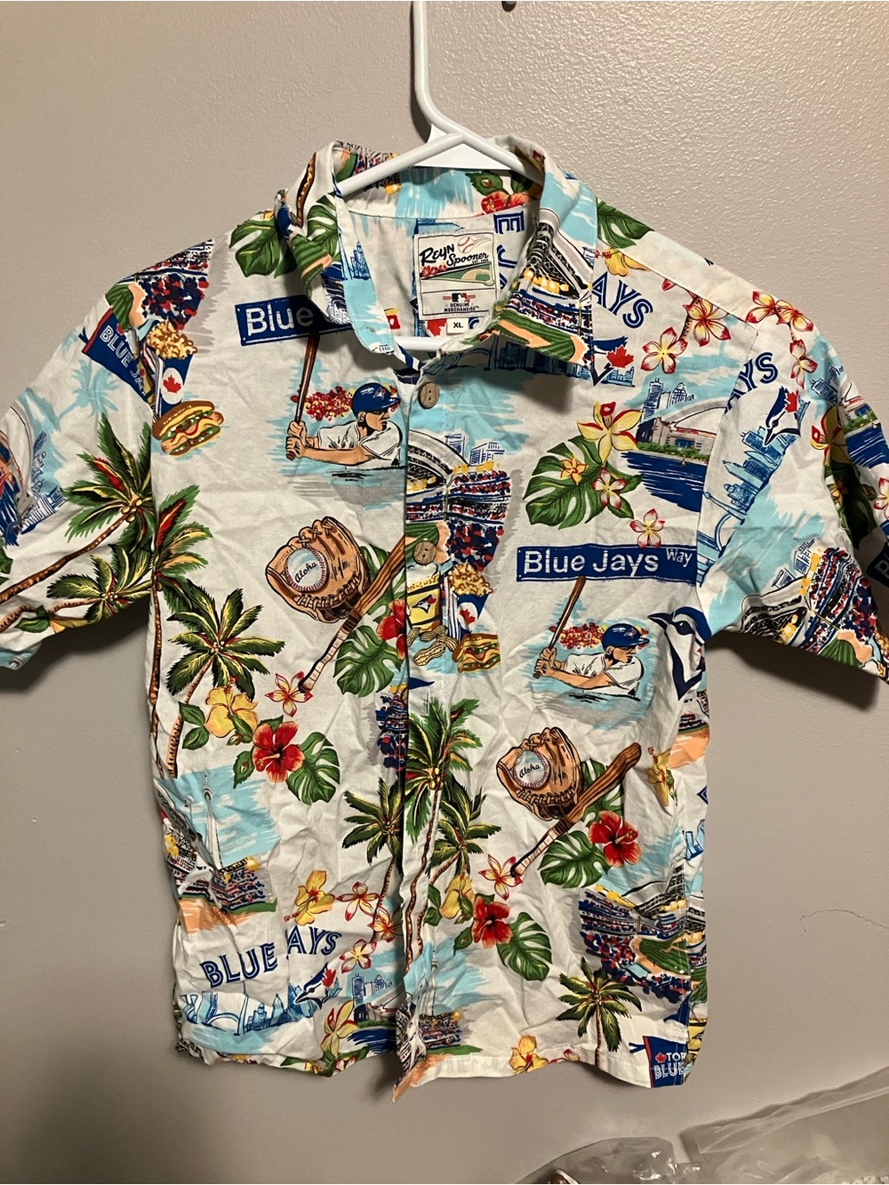 reyn spooner White Multicolor Blue Jays Tropical Print Short Sleeve Shirt